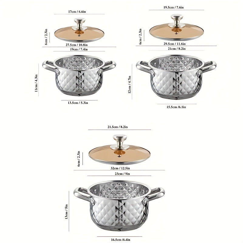 Diamond Pattern Cookware Set – Stainless Steel Pots with Lids