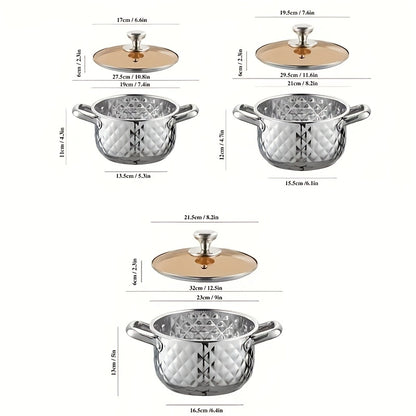 Diamond Pattern Cookware Set – Stainless Steel Pots with Lids