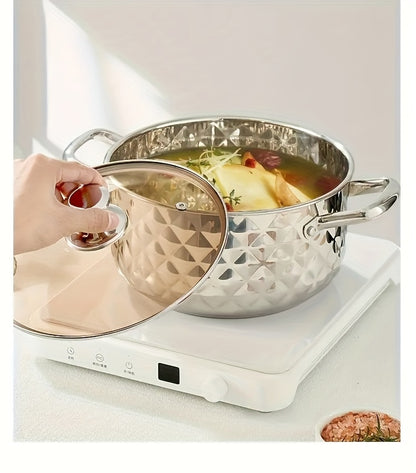 Diamond Pattern Cookware Set – Stainless Steel Pots with Lids