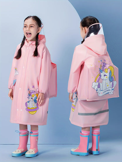 Girls' Bunny Raincoat – Hooded Waterproof Jacket with Backpack Pocket