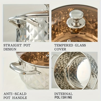 Diamond Pattern Cookware Set – Stainless Steel Pots with Lids