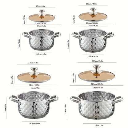 Diamond Pattern Cookware Set – Stainless Steel Pots with Lids