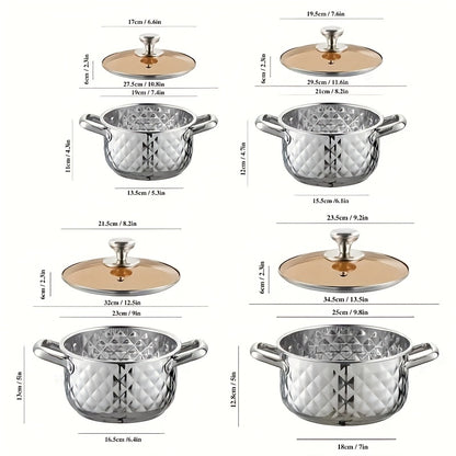 Diamond Pattern Cookware Set – Stainless Steel Pots with Lids