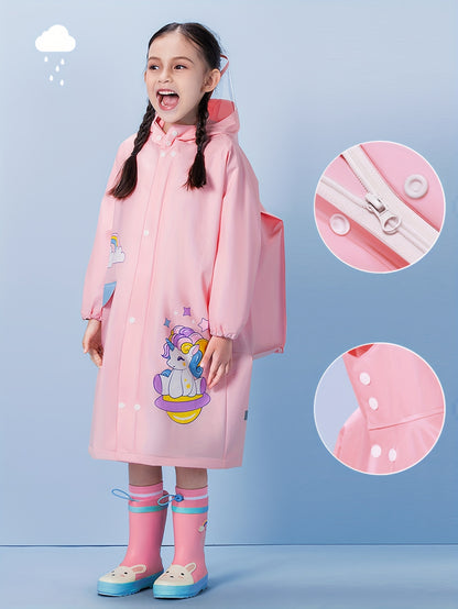 Girls' Bunny Raincoat – Hooded Waterproof Jacket with Backpack Pocket