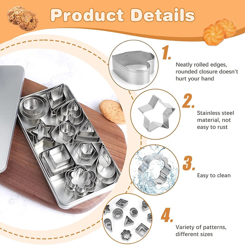 30-Piece Stainless Steel Cookie Cutter Set – Mini Shapes for Baking Fun