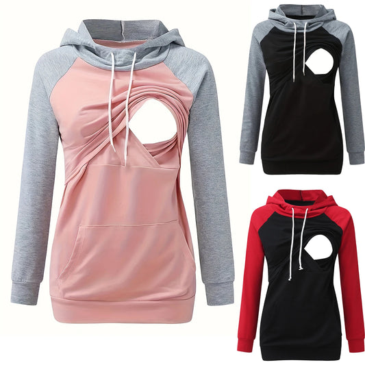 Maternity Nursing Hoodie – Breastfeeding Sweatshirt with Kangaroo Pocket