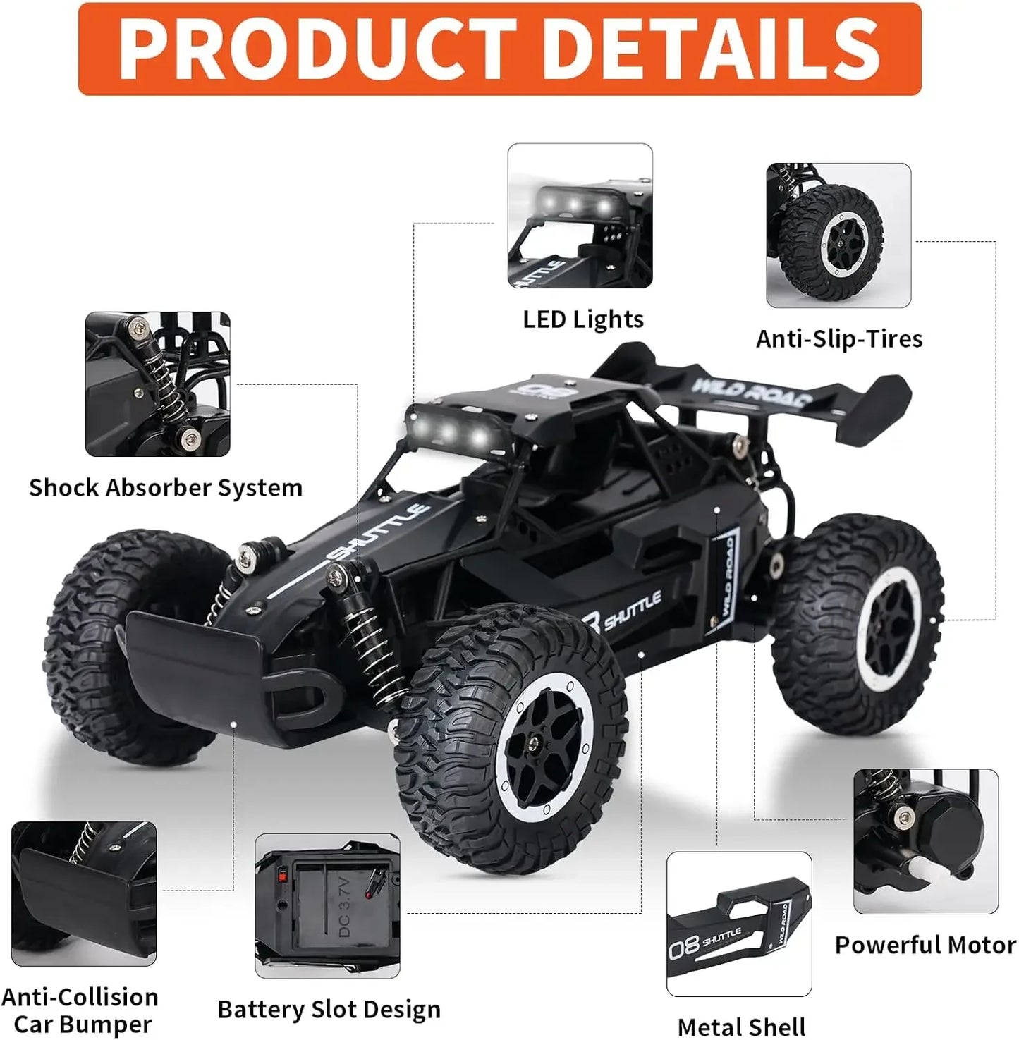 RC Off-Road Car – High-Speed Remote Control Vehicle with LED Lights
