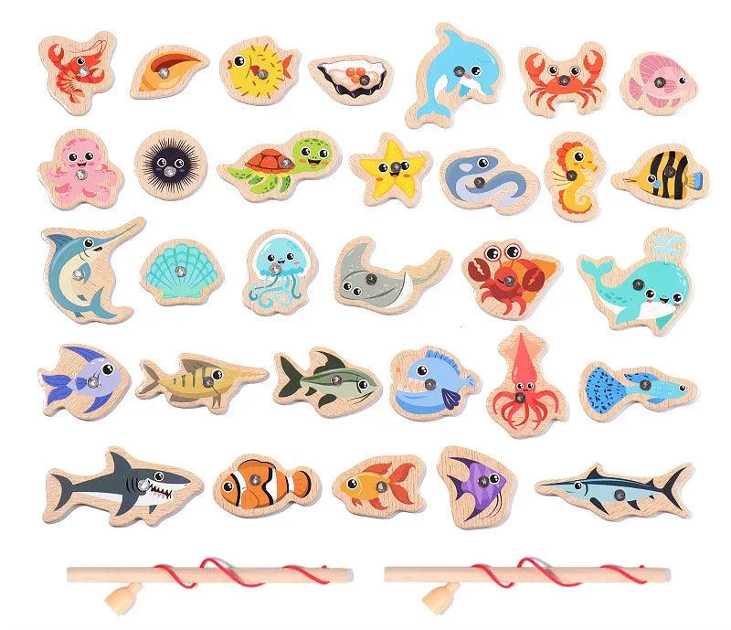 Montessori Wooden Fishing Toy – Educational Marine Life Game