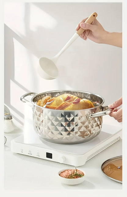 Diamond Pattern Cookware Set – Stainless Steel Pots with Lids