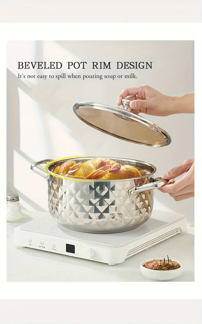 Diamond Pattern Cookware Set – Stainless Steel Pots with Lids