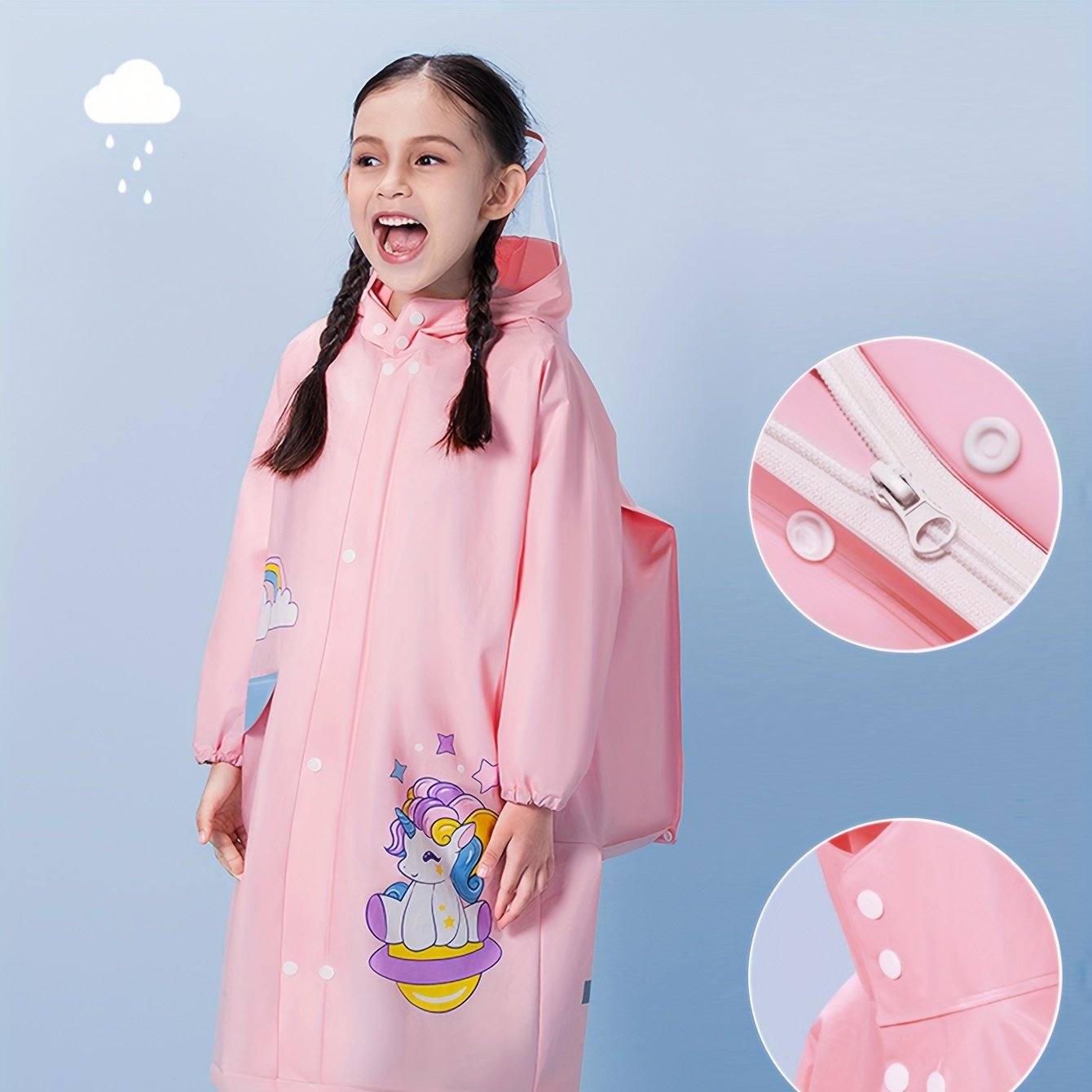 Girls' Bunny Raincoat – Hooded Waterproof Jacket with Backpack Pocket