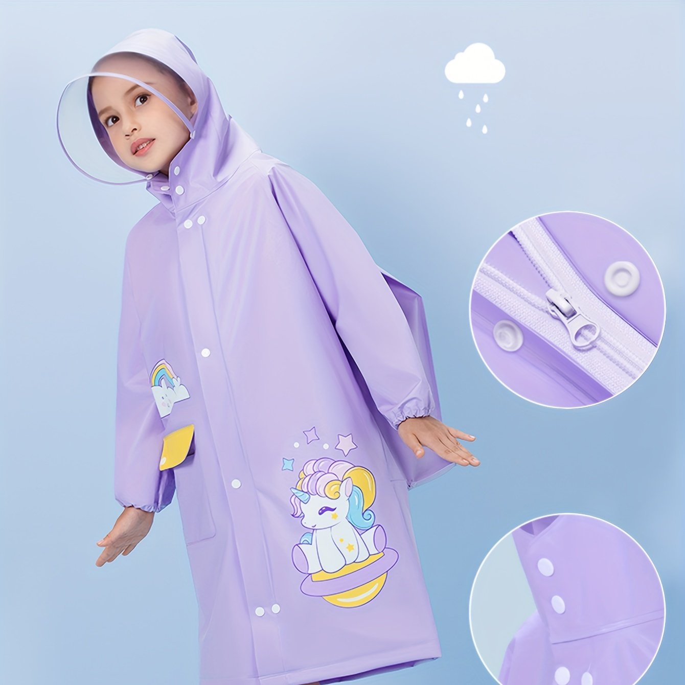 Girls' Bunny Raincoat – Hooded Waterproof Jacket with Backpack Pocket
