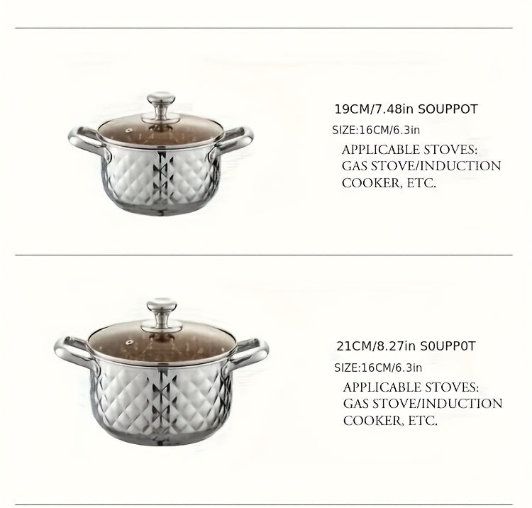 Diamond Pattern Cookware Set – Stainless Steel Pots with Lids
