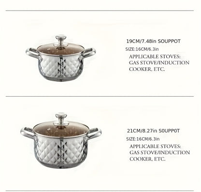 Diamond Pattern Cookware Set – Stainless Steel Pots with Lids