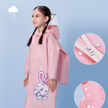 Girls' Bunny Raincoat – Hooded Waterproof Jacket with Backpack Pocket